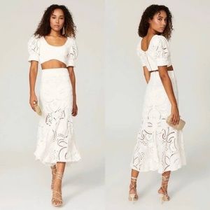 NWT Thurley Flower Child Ivory Eyelet Cotton White Midi Skirt